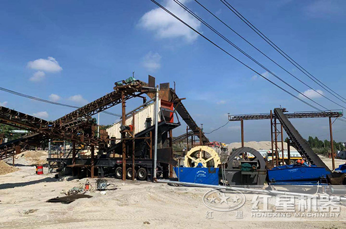 移動制砂一體機搭配洗砂機作業現場